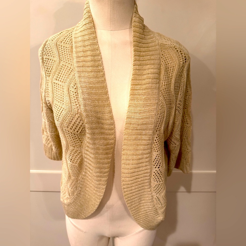 Leo & Nicole Cream Knit Open-Front Shrug